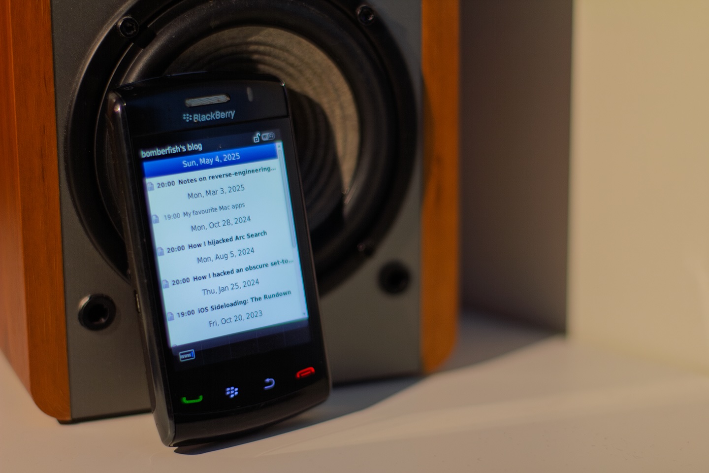 A BlackBerry Storm2 displaying this blog's RSS feed via its' built-in reader