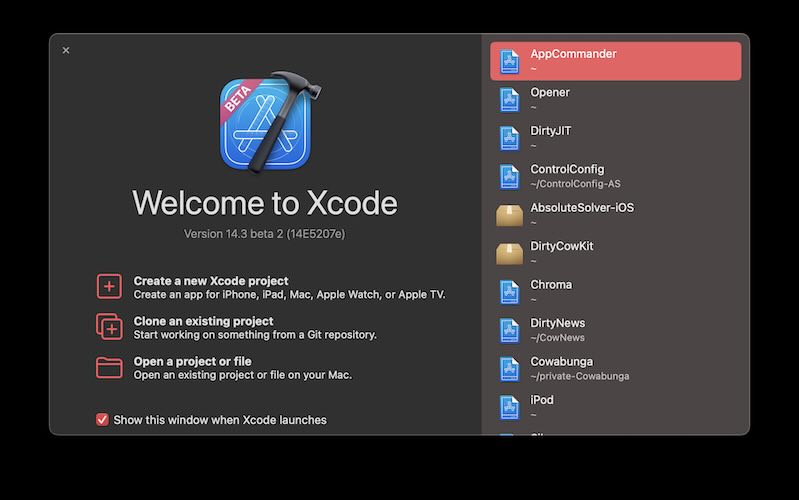 Xcode Startup Screen
